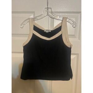 St John Knit Tank Top Black Cream Rhinestone Embellished Scoop‎ Neck Womens P